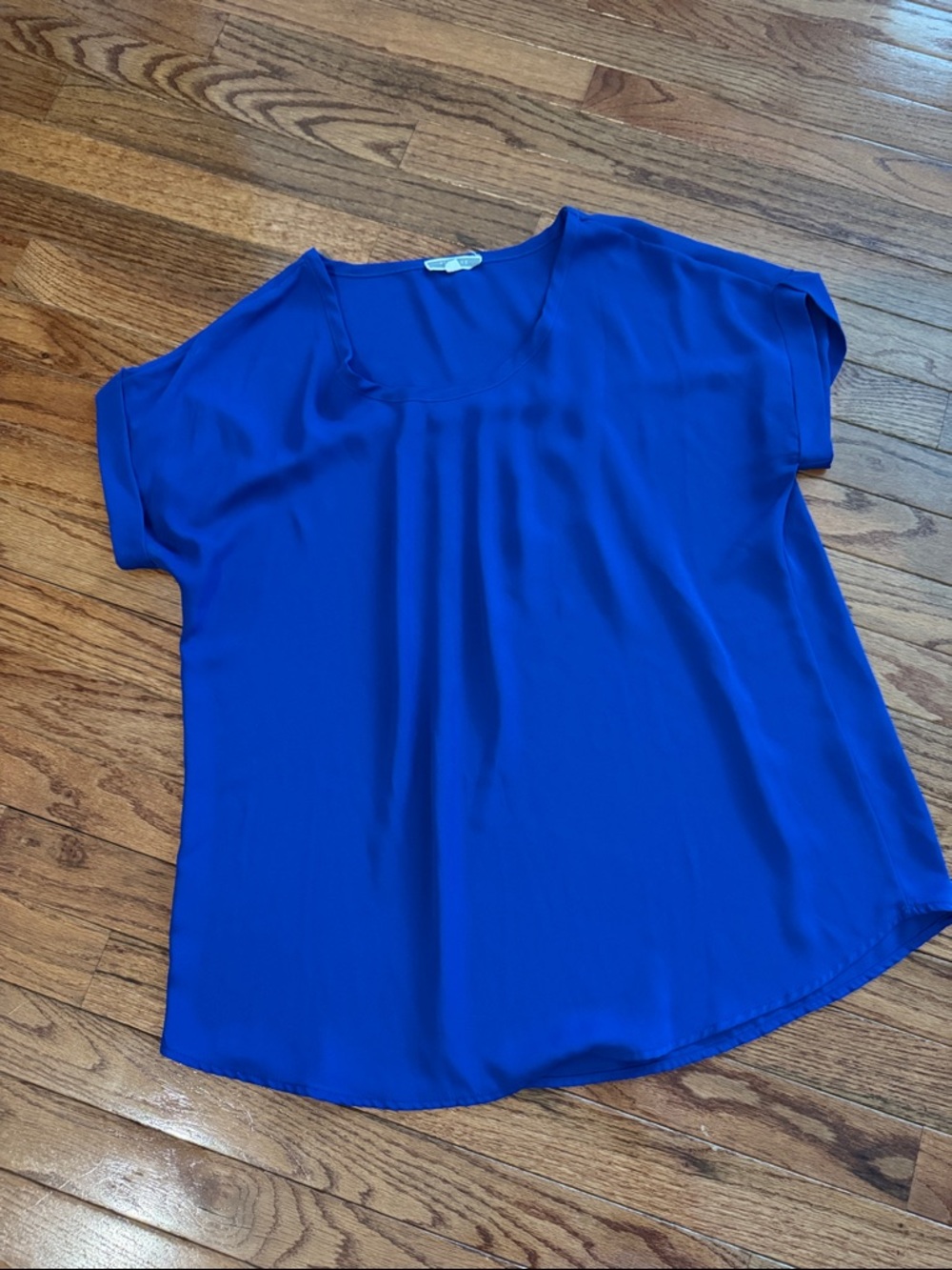 Pleione Scoop Neck Short Sleeve Blouse in Cobalt Blue